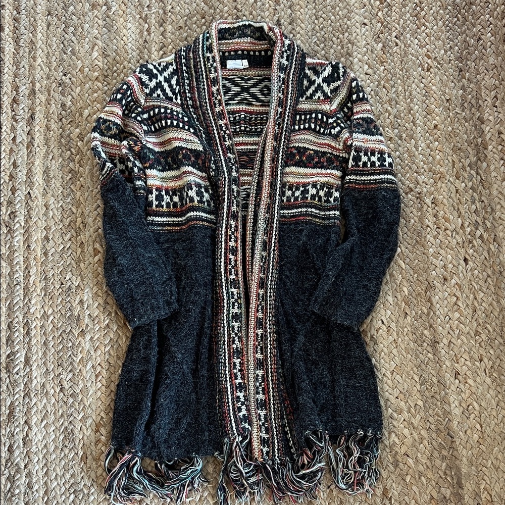 Bohemian Knit Long Cardigan with Fringe Size Small/ Medium. EUC